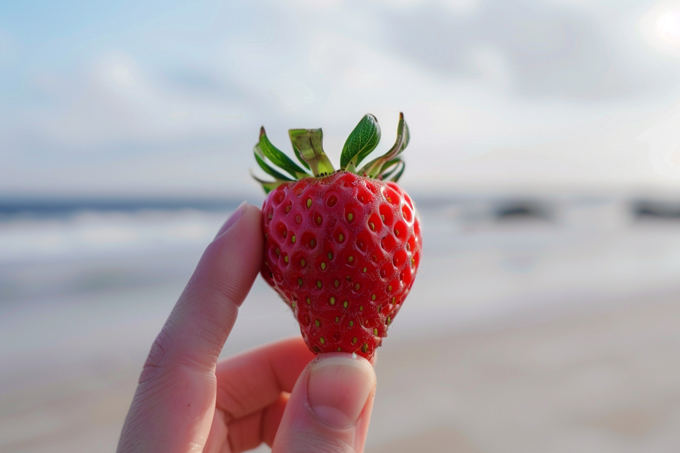Image gratuite Personne tenant une fraise à la plage 3