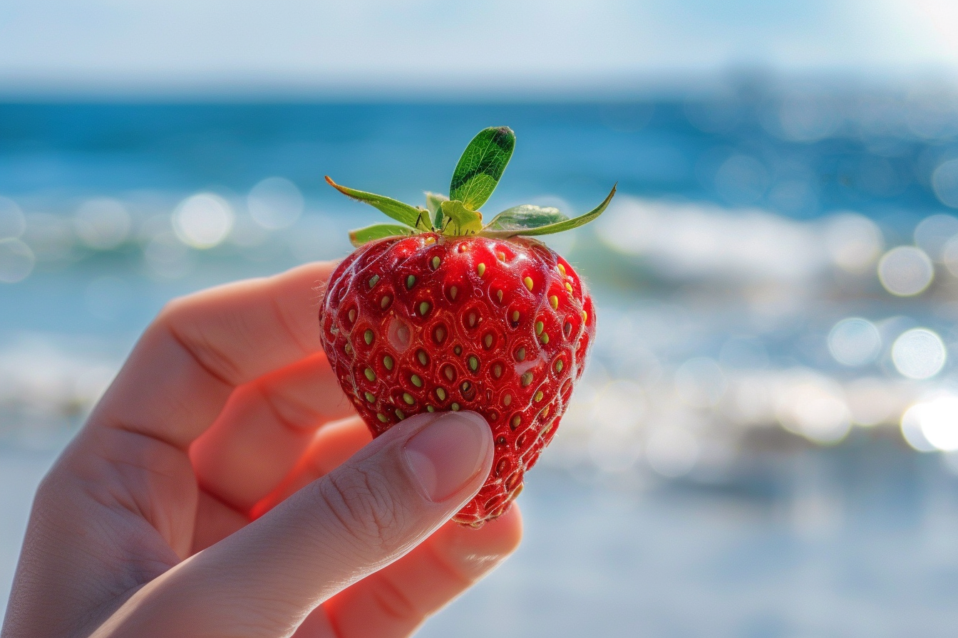 Image gratuite Personne tenant une fraise à la plage 4