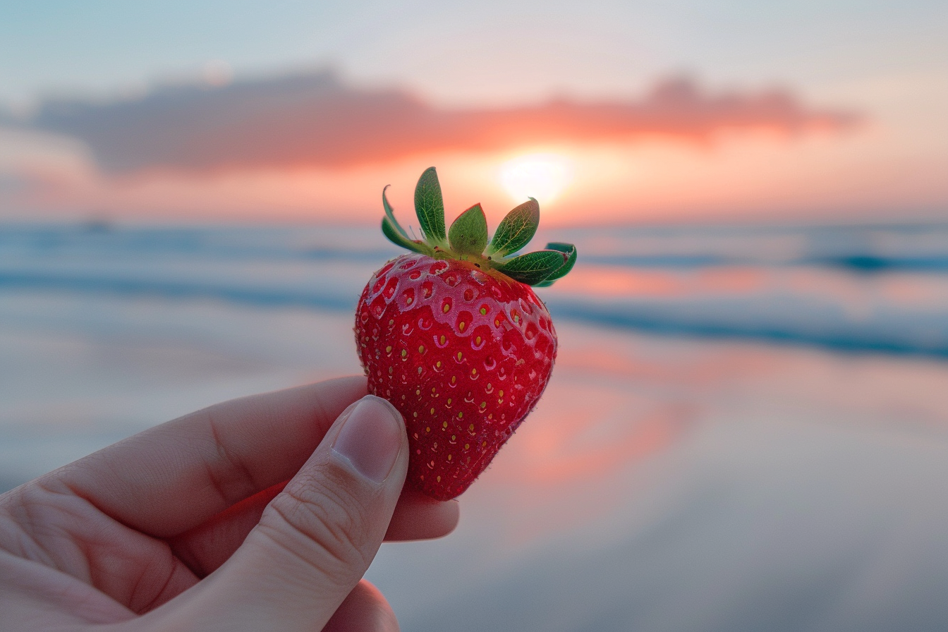 Image gratuite Personne tenant une fraise à la plage 5