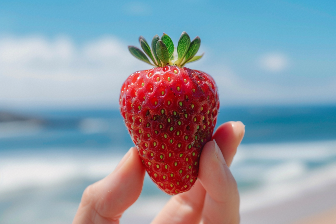 Image gratuite Personne tenant une fraise à la plage 6