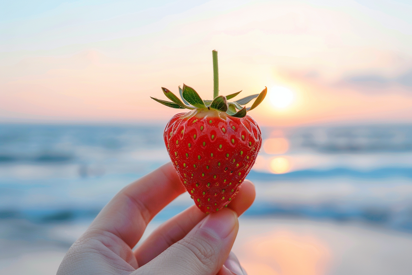 Image gratuite Personne tenant une fraise à la plage 7