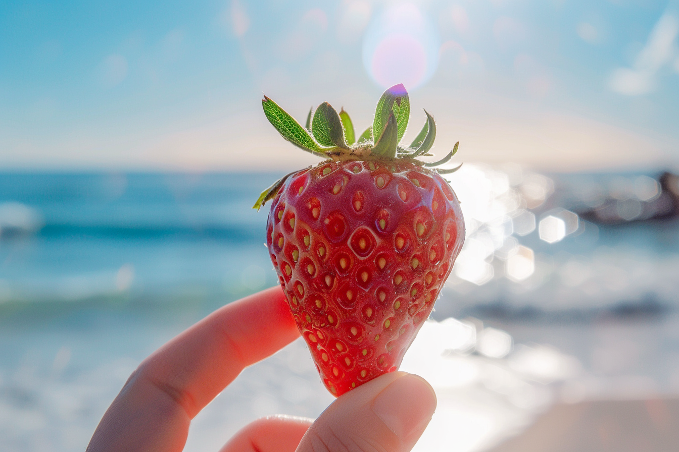 Image gratuite Personne tenant une fraise à la plage 8