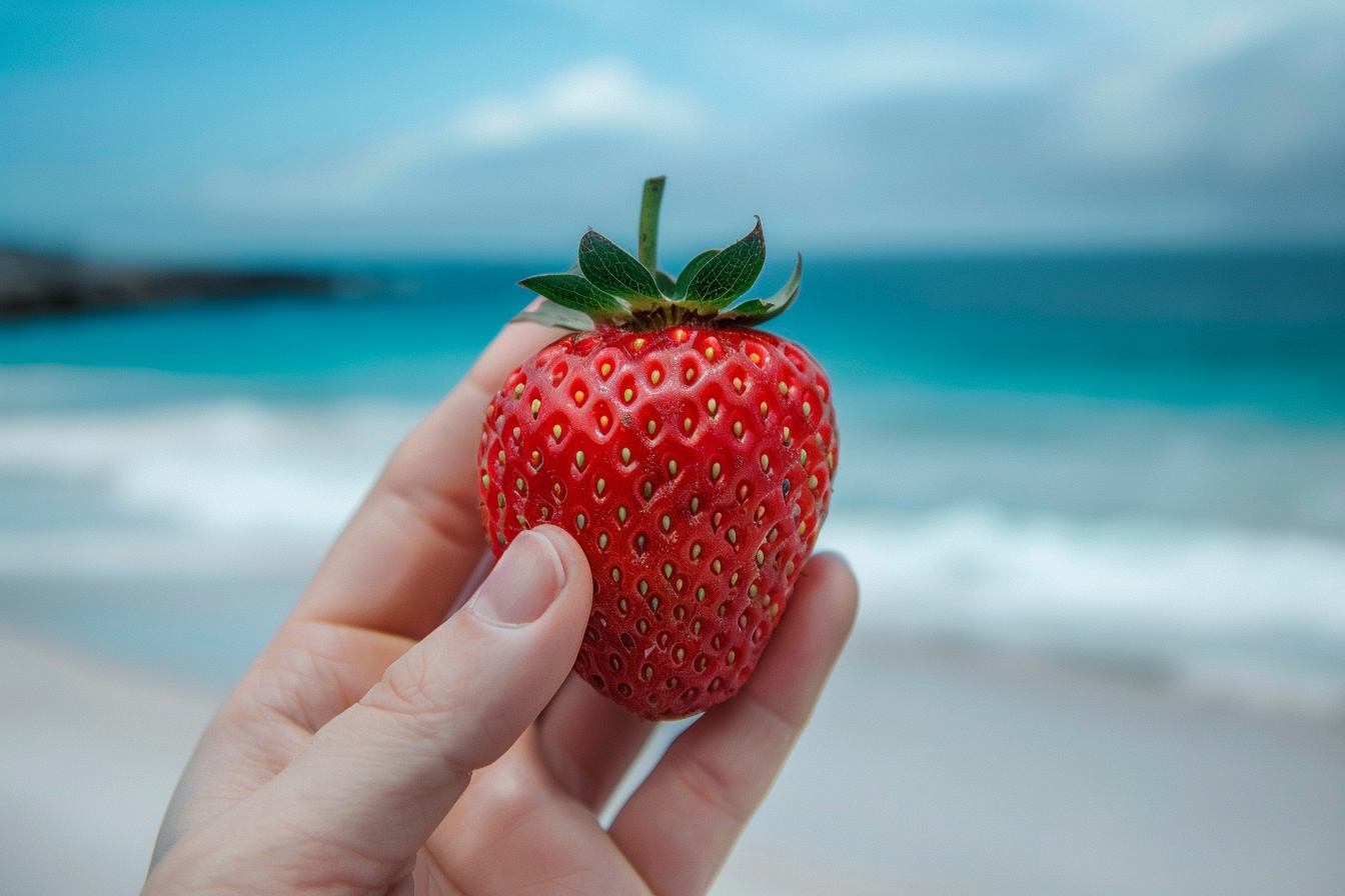 Image gratuite Personne tenant une fraise à la plage 9