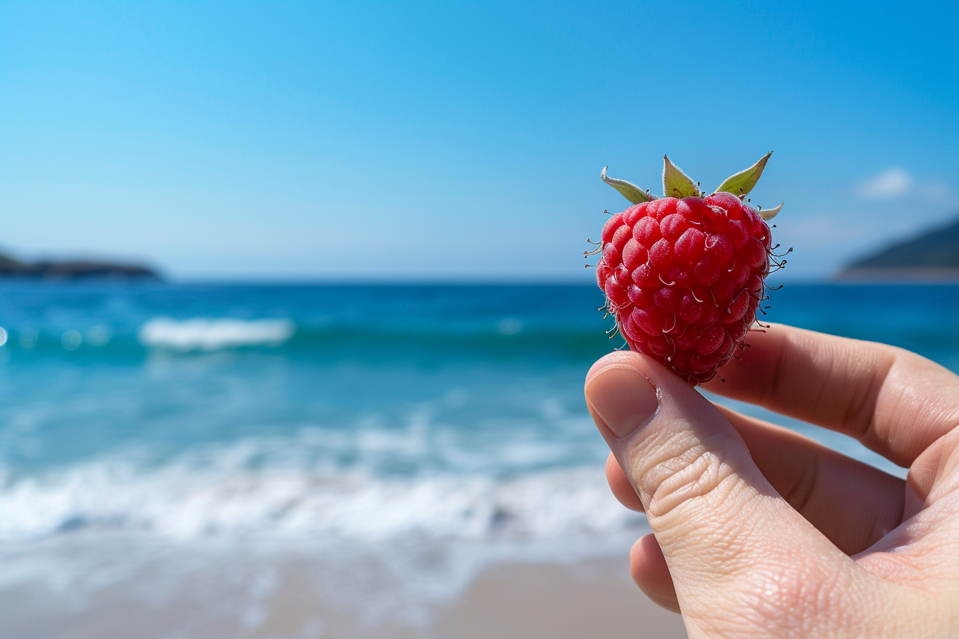 Image gratuite Personne tenant une framboise à la plage 1