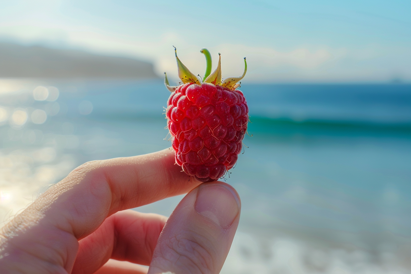 Image gratuite Personne tenant une framboise à la plage 2