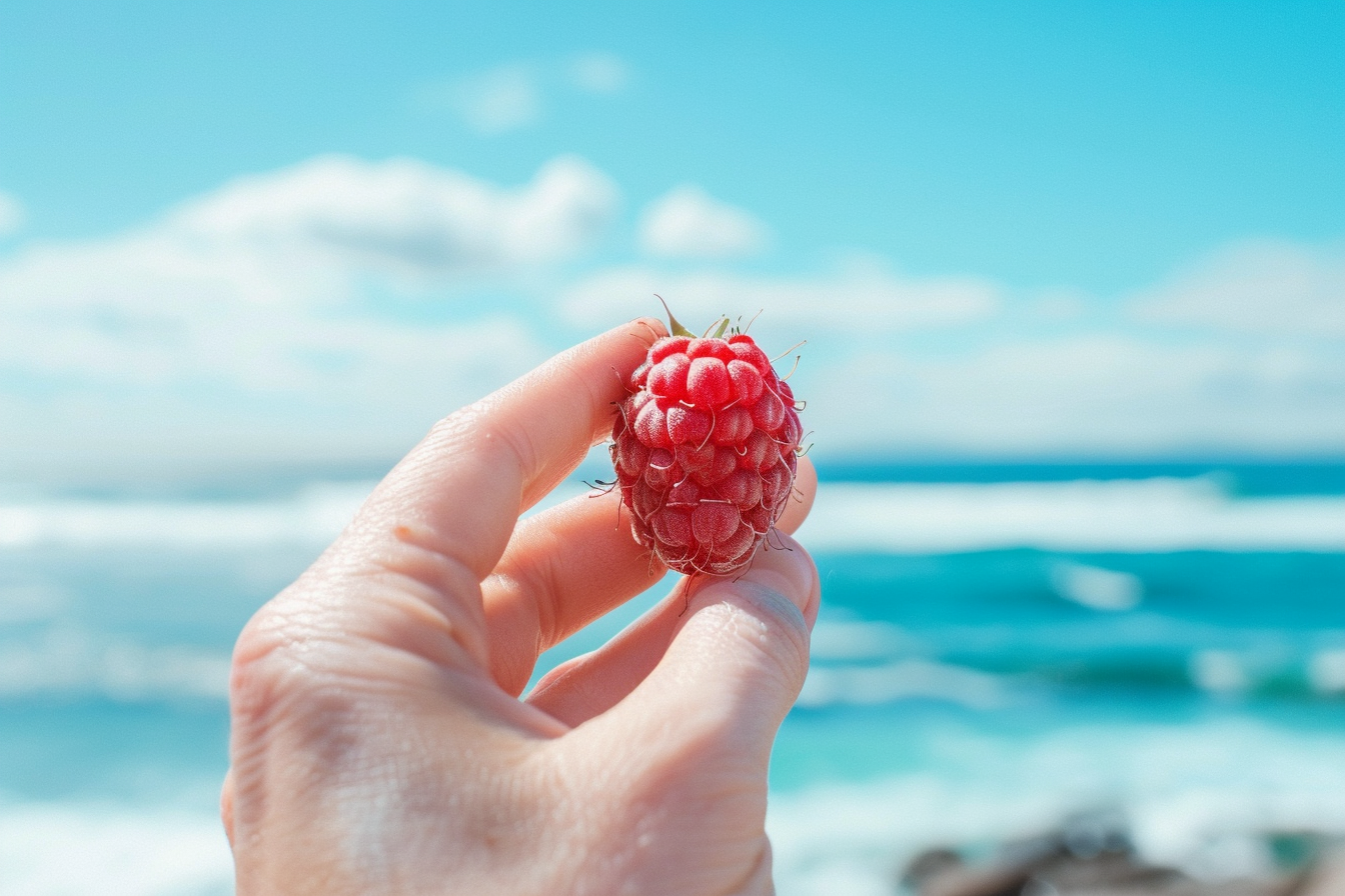 Image gratuite Personne tenant une framboise à la plage 3
