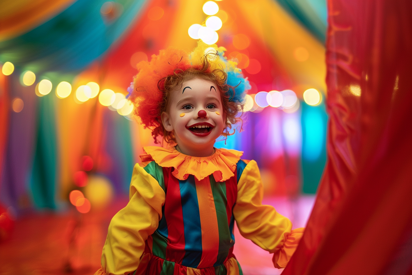 Image gratuite Petit clown, chapiteau cirque coloré, illuminé 1
