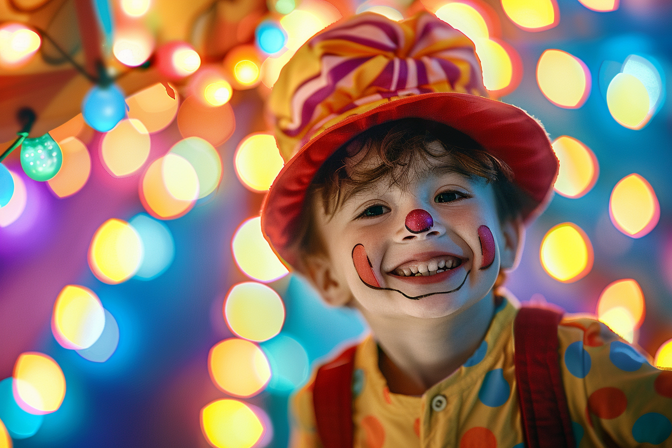 Image gratuite Petit clown, chapiteau cirque coloré, illuminé 2