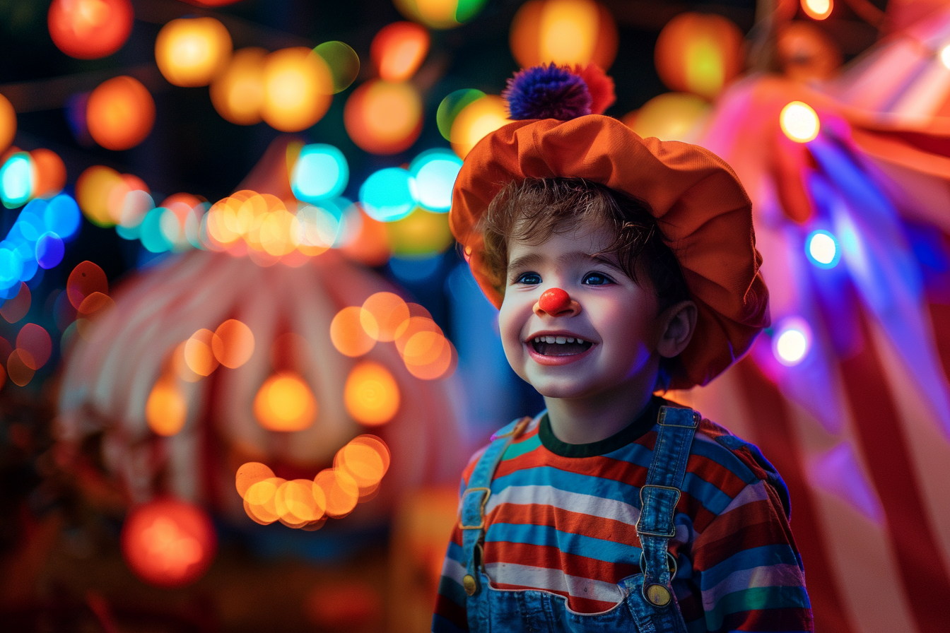 Image gratuite Petit clown, chapiteau cirque coloré, illuminé 3