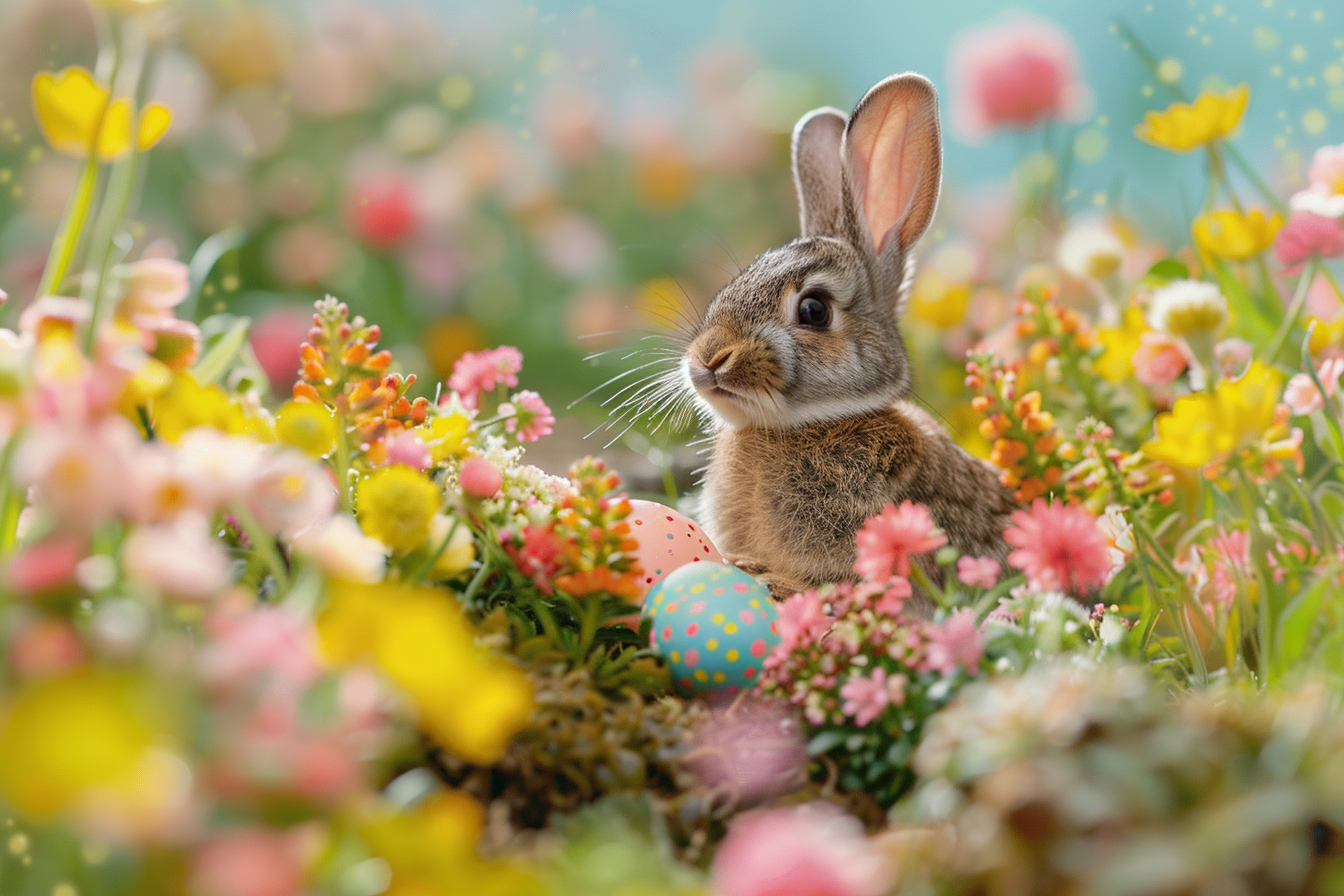 Image gratuite Petit lapin, œufs, colline fleurie 5