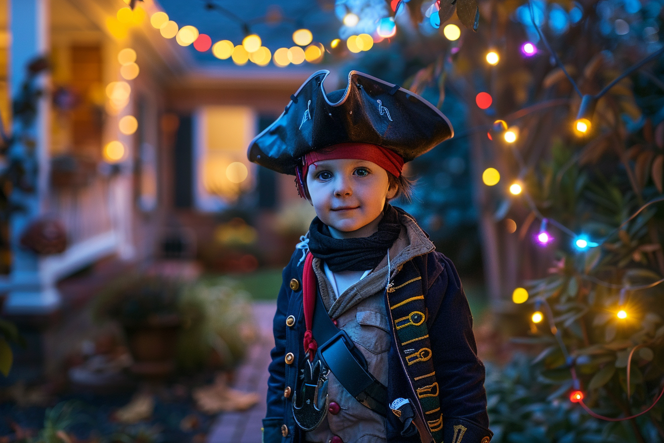 Image gratuite Petit pirate, jardin, lumières colorées Halloween 1