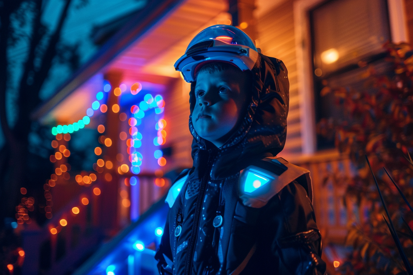 Image gratuite Petit robot, maison, lumières colorées Halloween 3