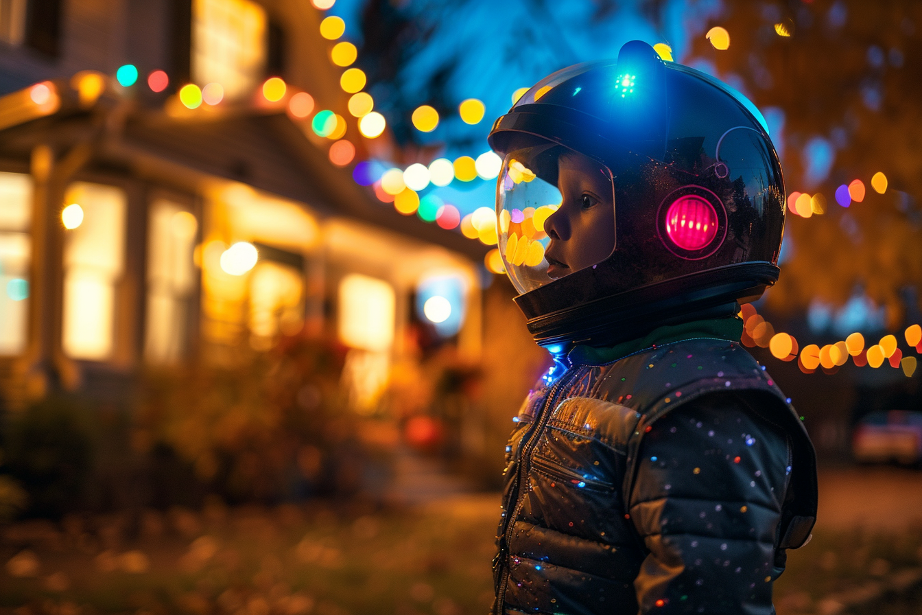 Image gratuite Petit robot, maison, lumières colorées Halloween 4