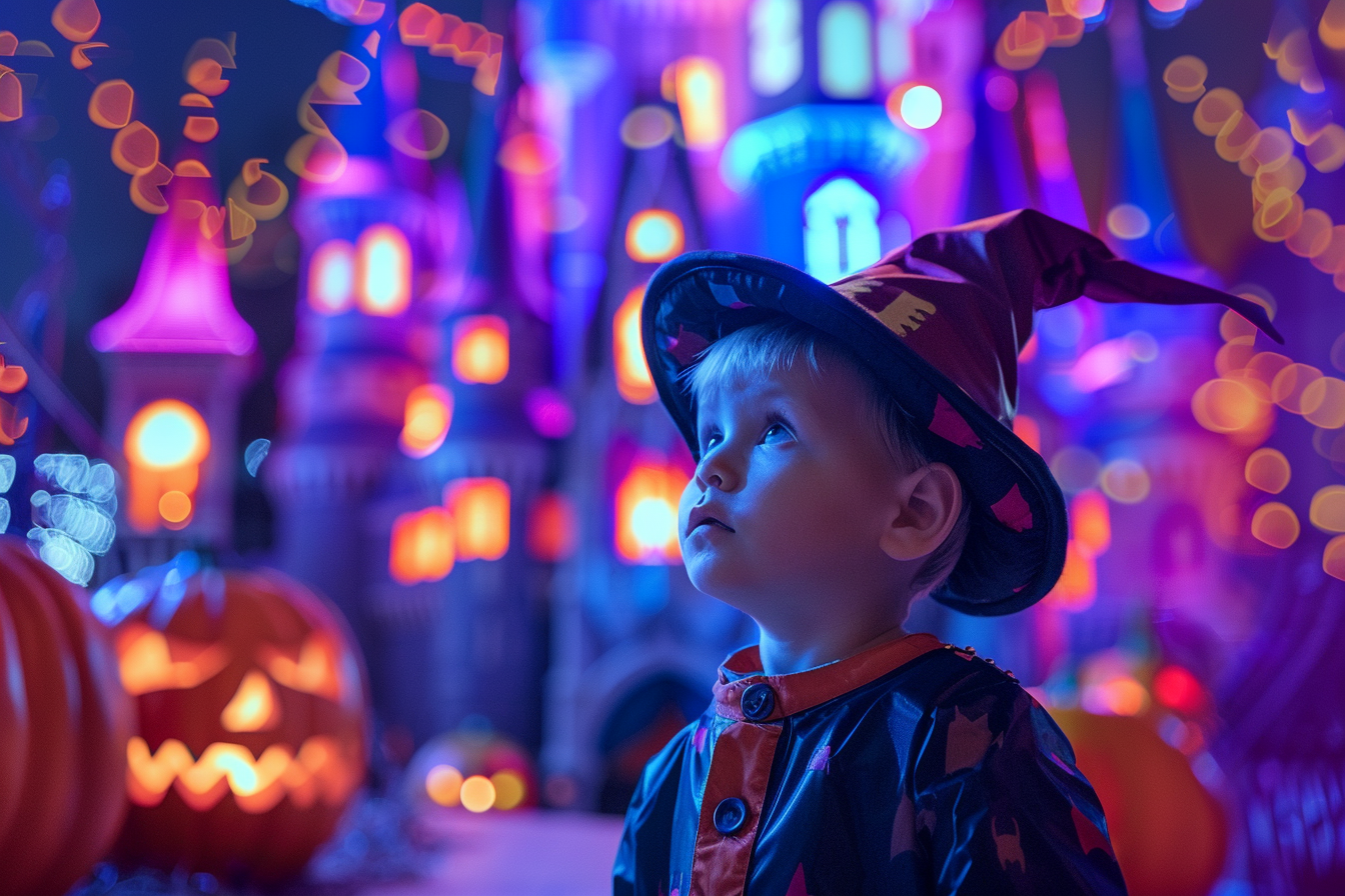Image gratuite Petit sorcier, château coloré, illuminé, décorations 1