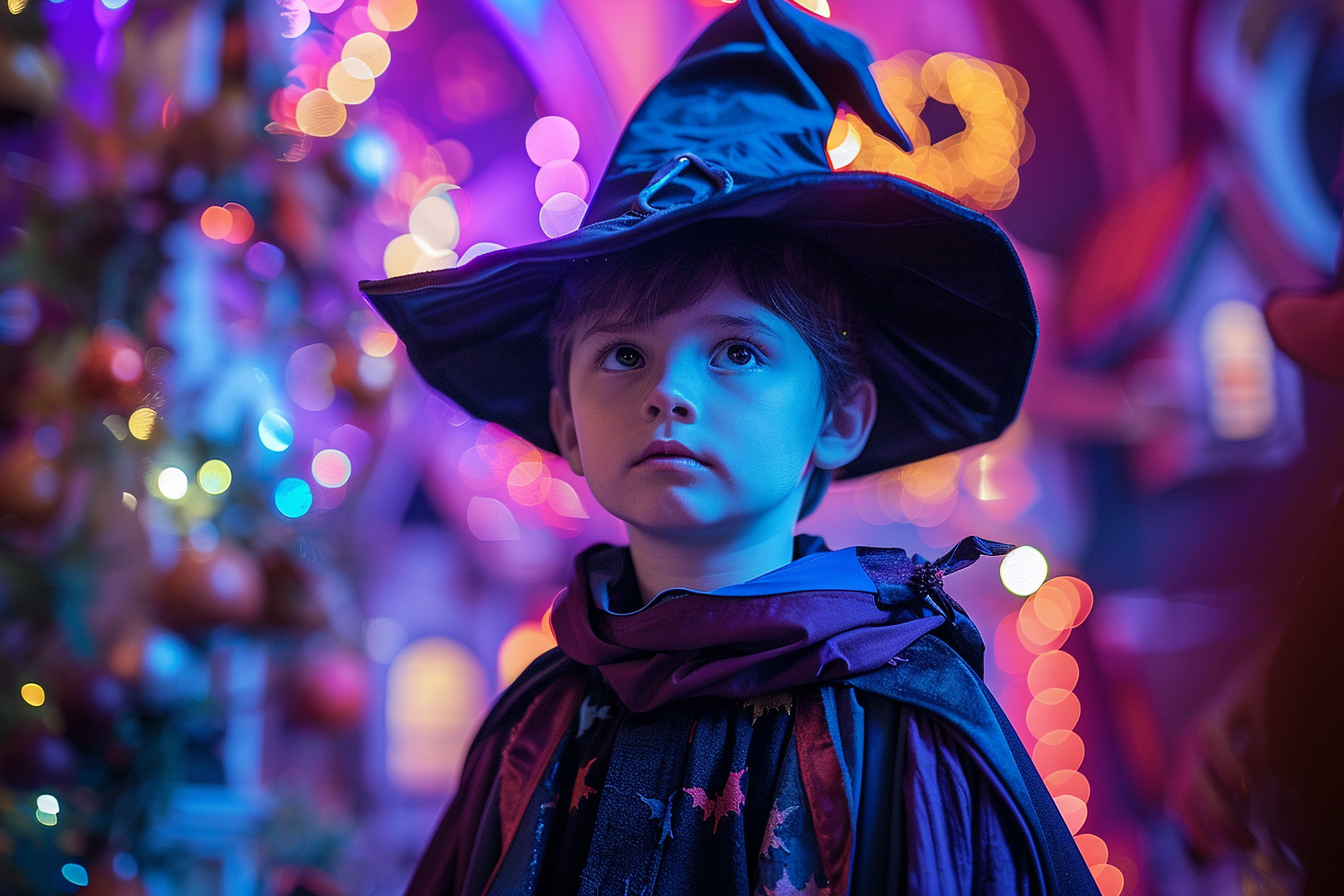 Image gratuite Petit sorcier, château coloré, illuminé, décorations 9