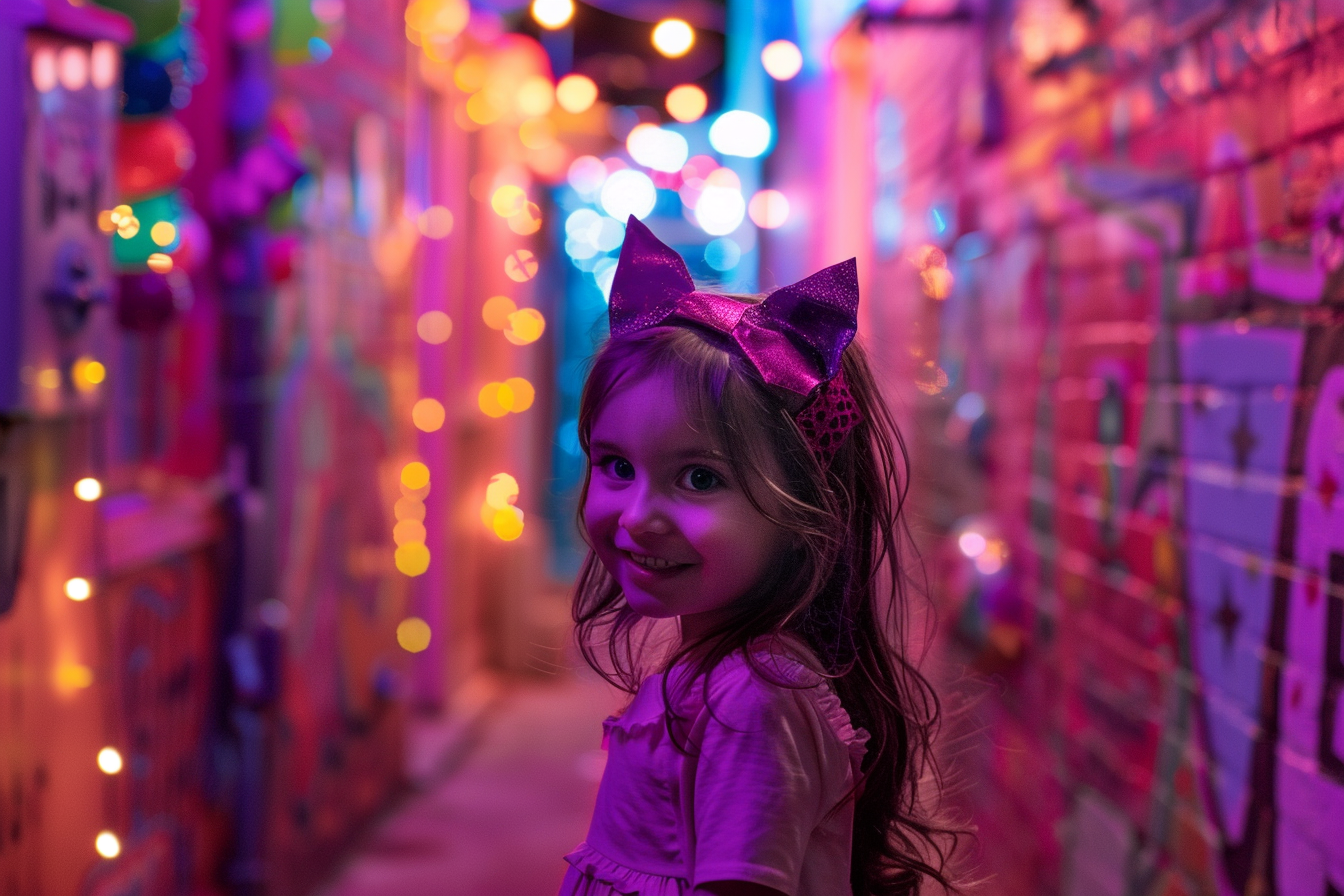 Image gratuite Petite chat, ruelle colorée, illuminée, décorations 2