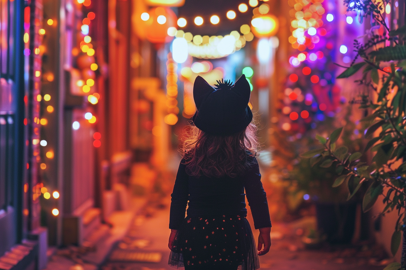 Image gratuite Petite chat, ruelle colorée, illuminée, décorations 3