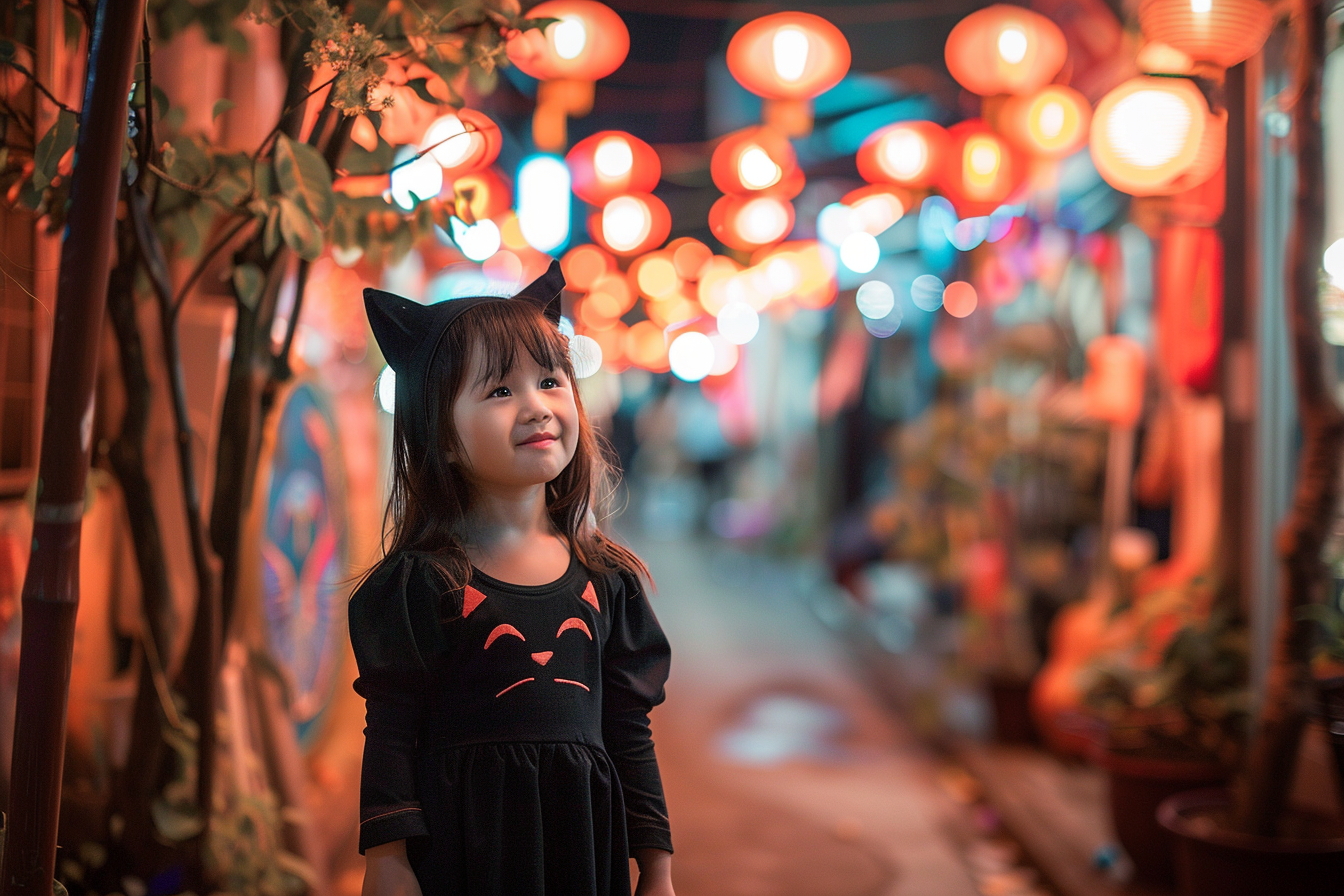 Image gratuite Petite chat, ruelle colorée, illuminée, décorations 4