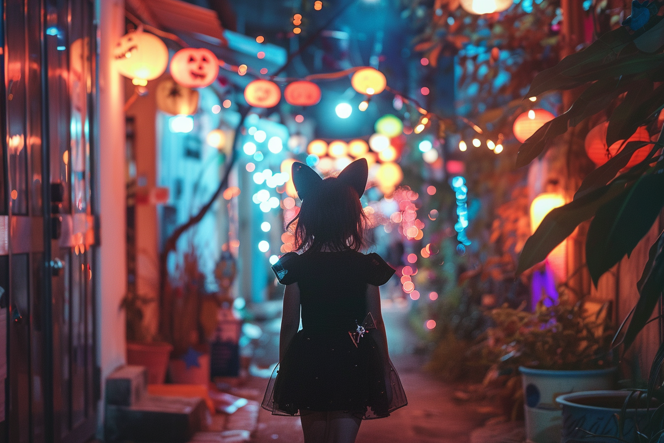 Image gratuite Petite chat, ruelle colorée, illuminée, décorations 5