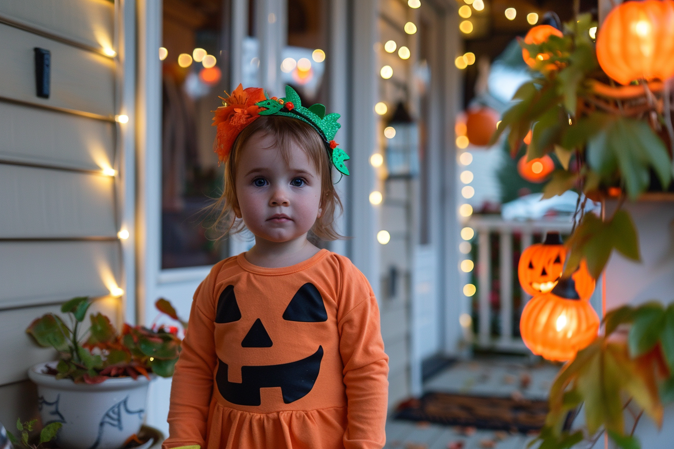 Image gratuite Petite citrouille, porche, lumières, décorations 1