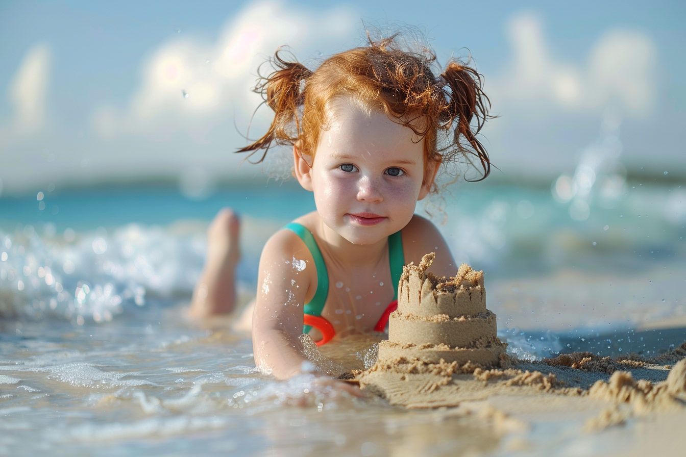 Image gratuite Petite fille construisant un château de sable à la mer 3
