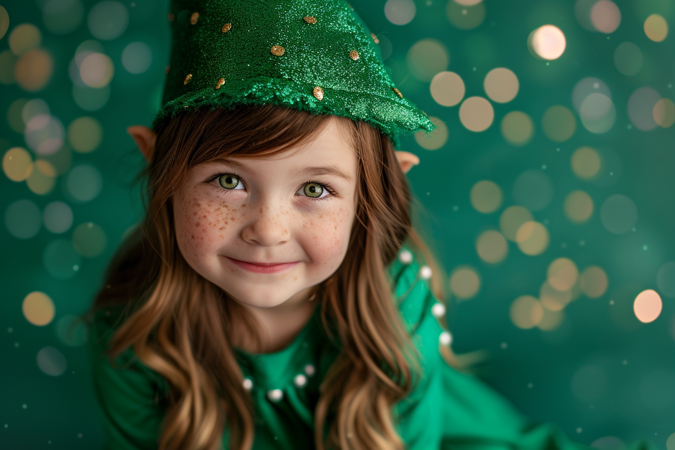 Image gratuite Petite fille costume d&rsquo;elfe sur fond vert 1