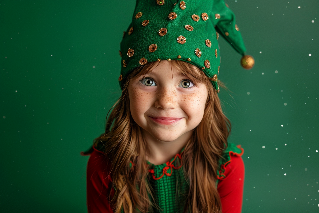 Image gratuite Petite fille costume d&rsquo;elfe sur fond vert 2