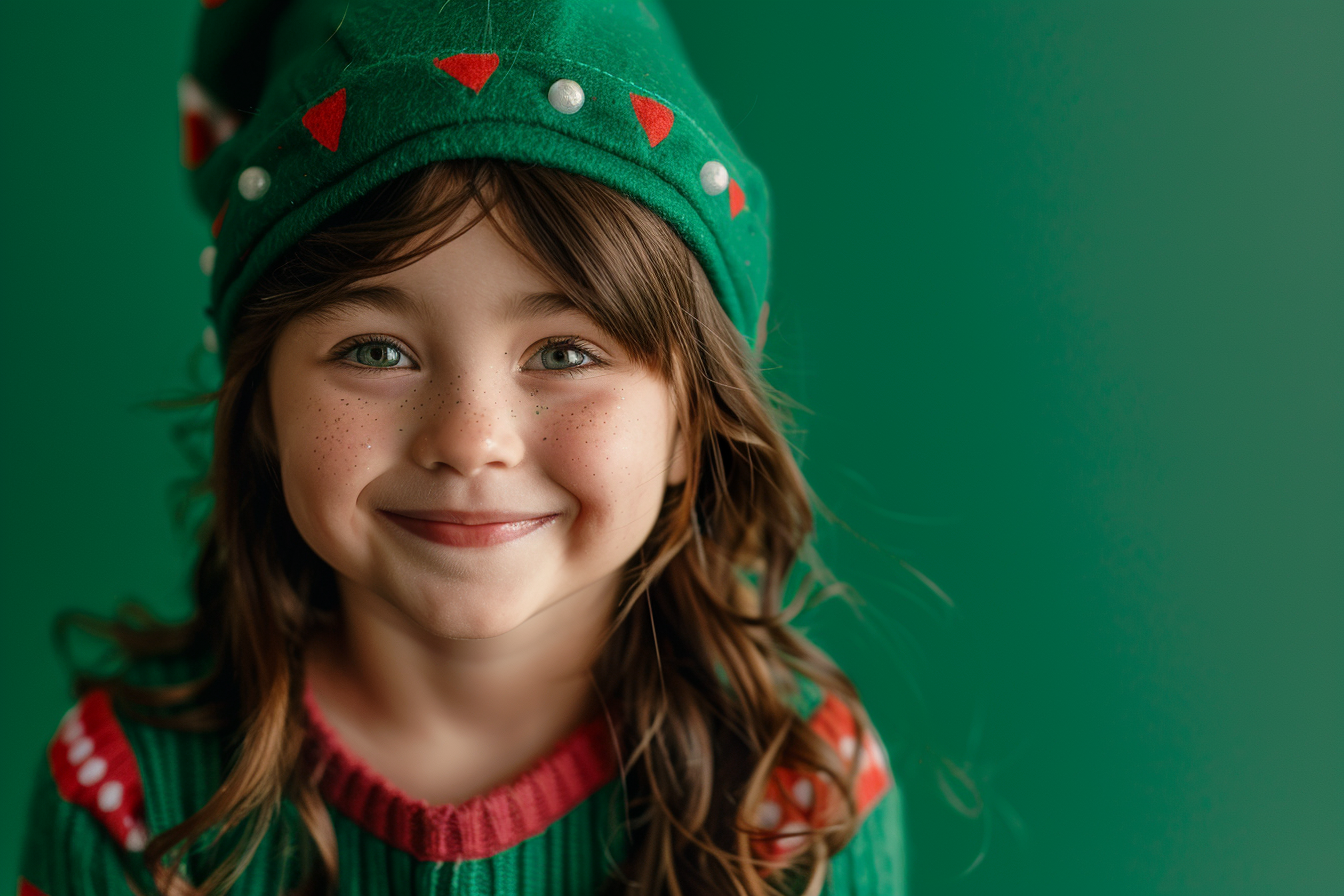 Image gratuite Petite fille costume d&rsquo;elfe sur fond vert 3