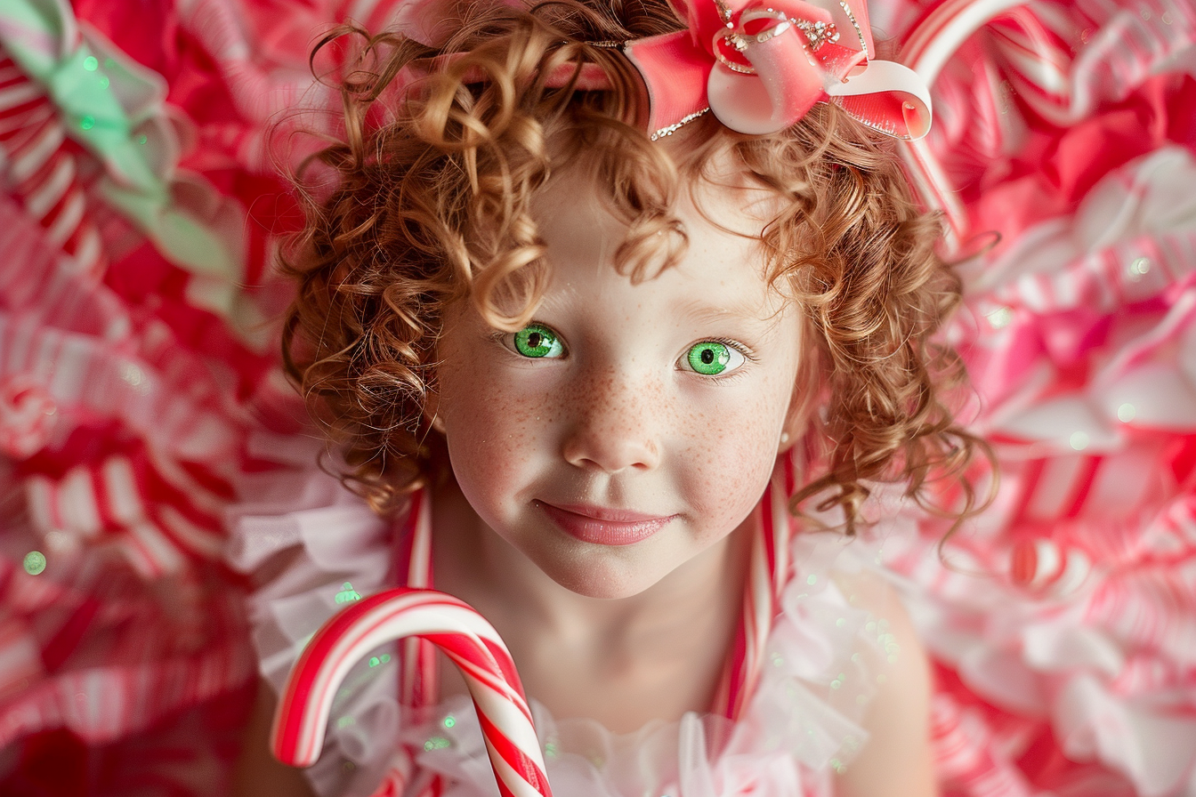 Image gratuite Petite fille fée des cannes à sucre sur fond rayé 1