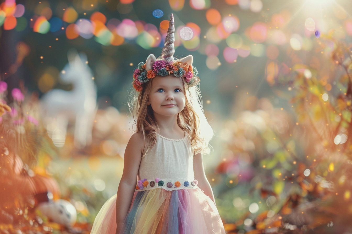 Image gratuite Petite licorne, prairie colorée, éclairée, décorations 1