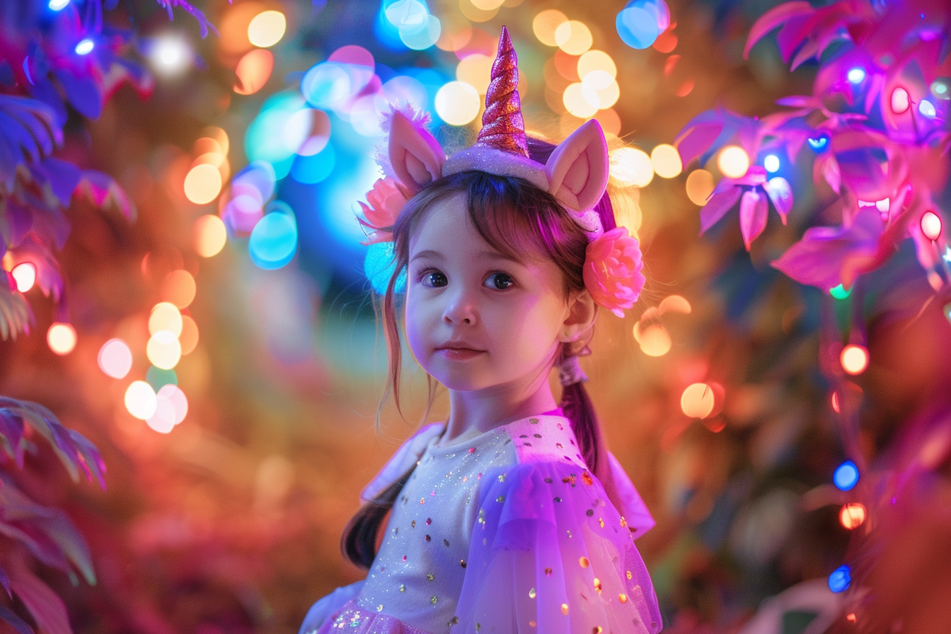 Image gratuite Petite licorne, prairie colorée, éclairée, décorations 4