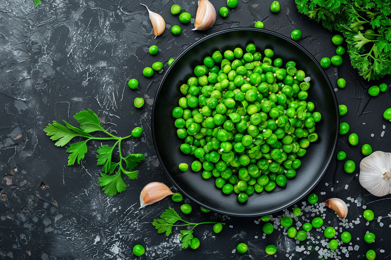 Image gratuite Petits pois sur assiette noire 1