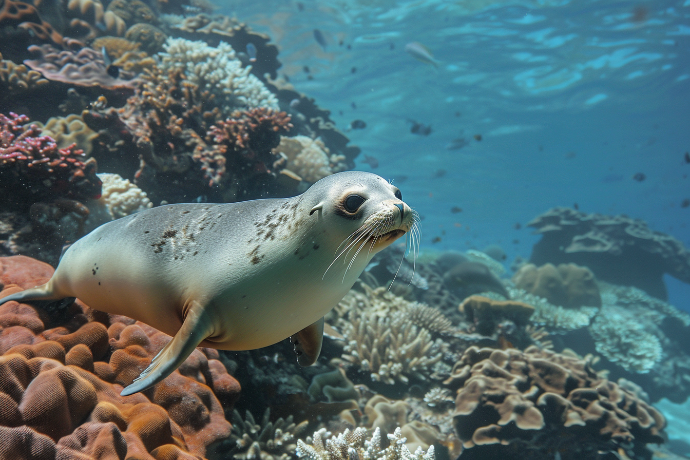 Image gratuite Phoque nageant près d&rsquo;un récif 1