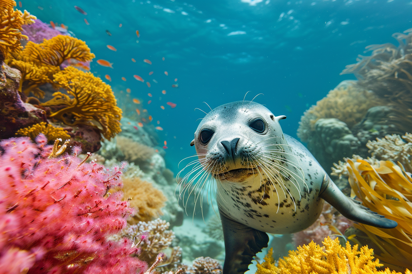 Image gratuite Phoque nageant près d&rsquo;un récif 2