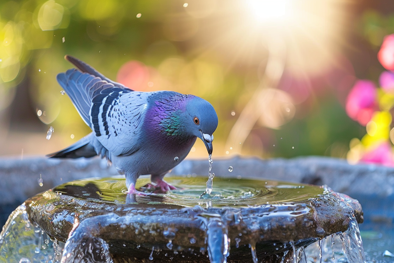 Image gratuite Pigeon et fontaine 1