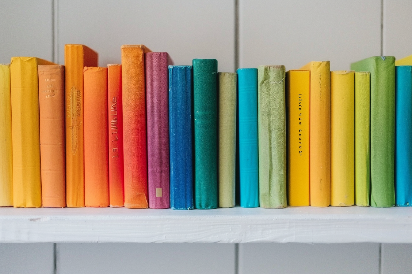 Image gratuite Pile de livres colorés sur étagère blanche 2