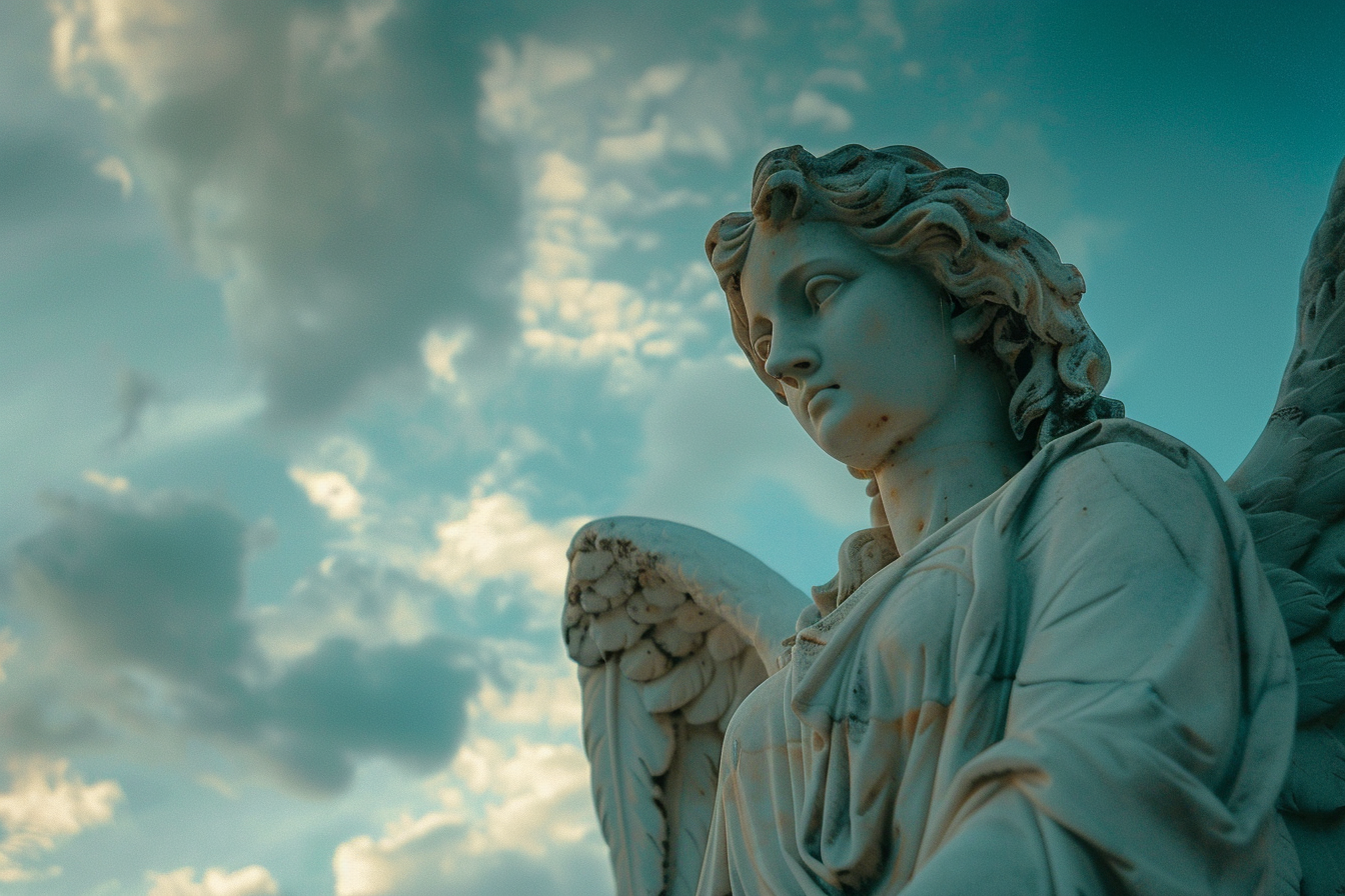 Image gratuite Plan contre-plongée statue d&rsquo;un ange, ciel nuageux 2