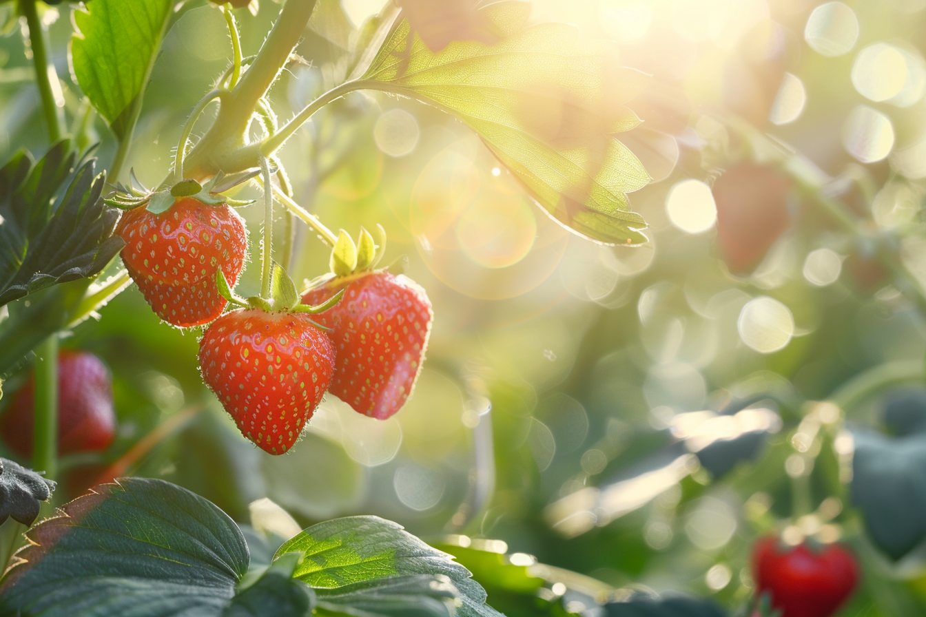Image gratuite Plant de fraise avec fraises mûres dans jardin 3