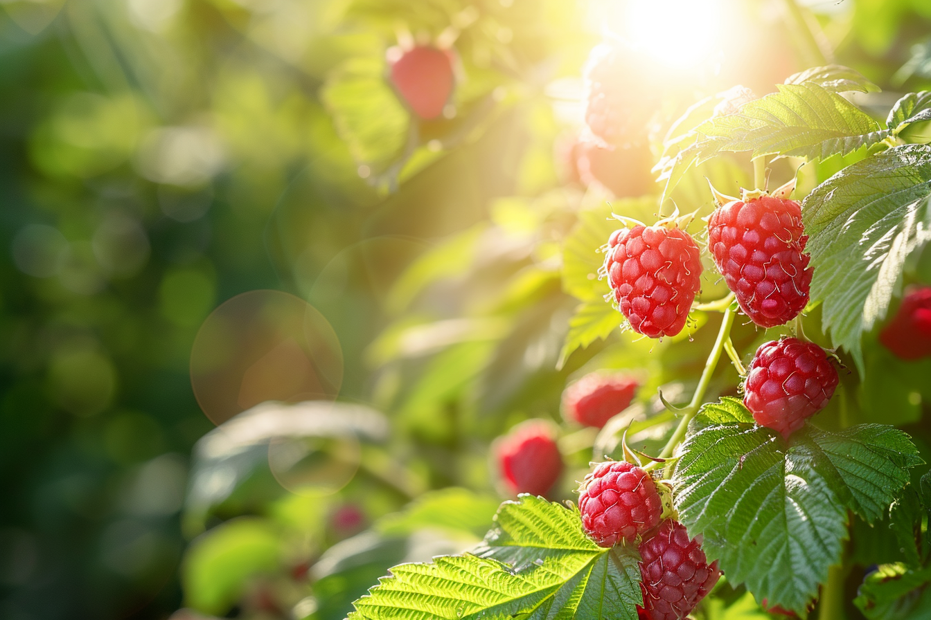 Image gratuite Plant de framboise avec framboises mûres dans jardin 1