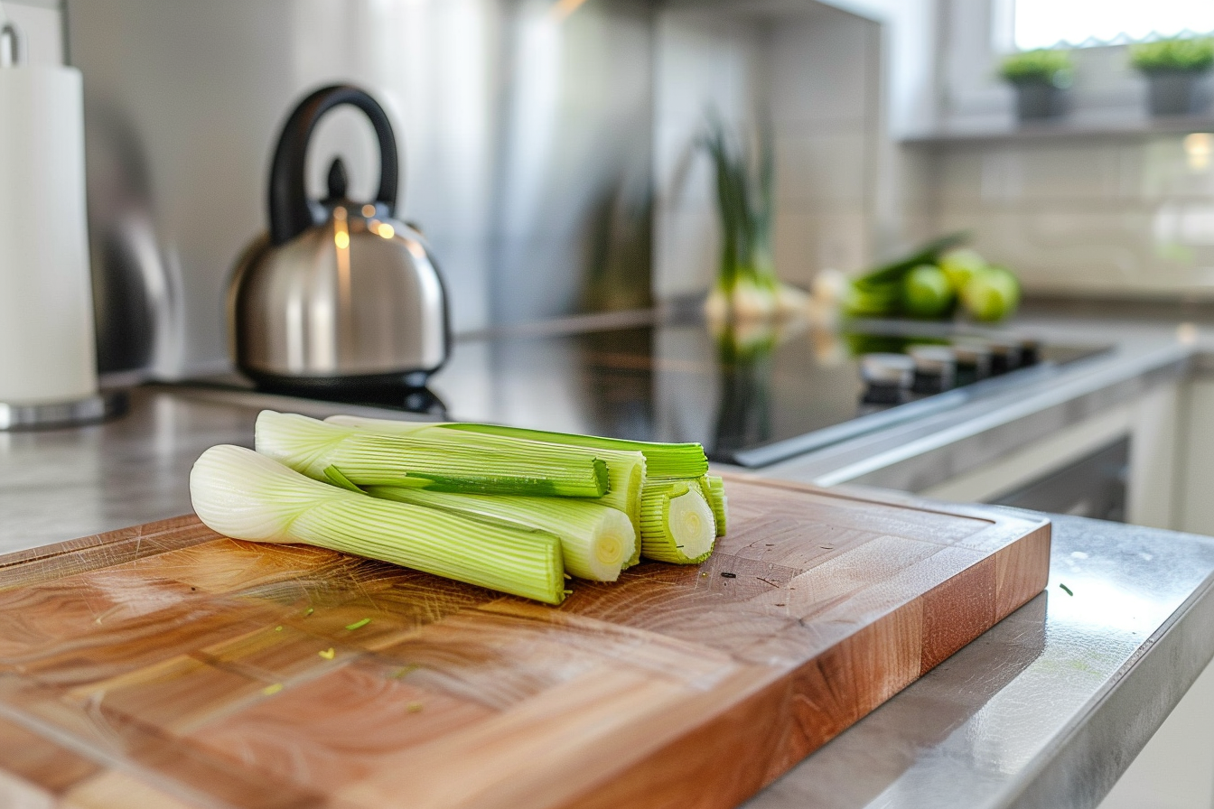 Image gratuite Poireaux coupés en cuisine moderne 2