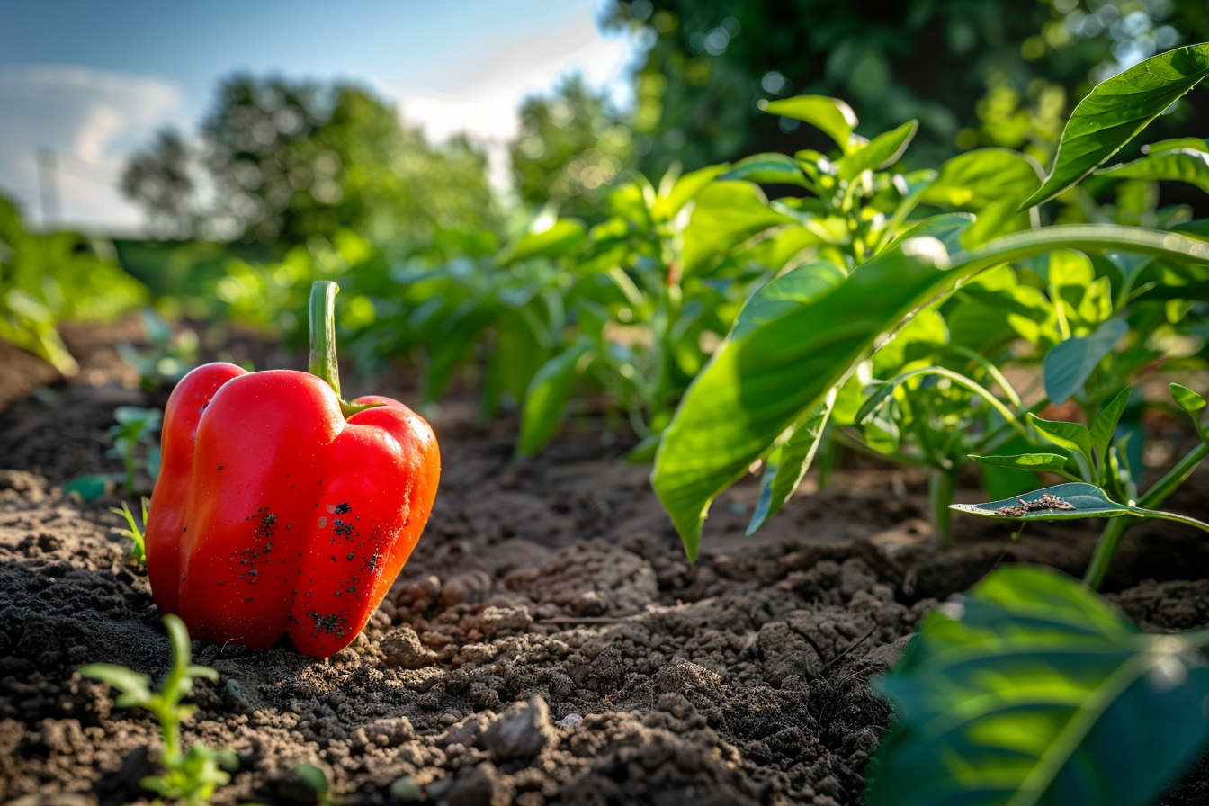 Image gratuite Poivron rouge au jardin potager 1