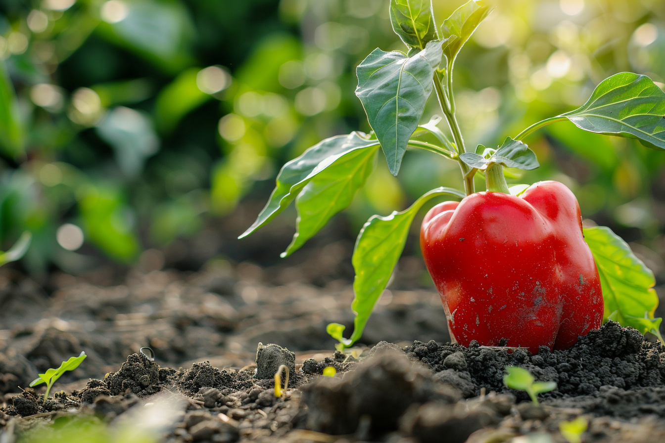 Image gratuite Poivron rouge au jardin potager 2