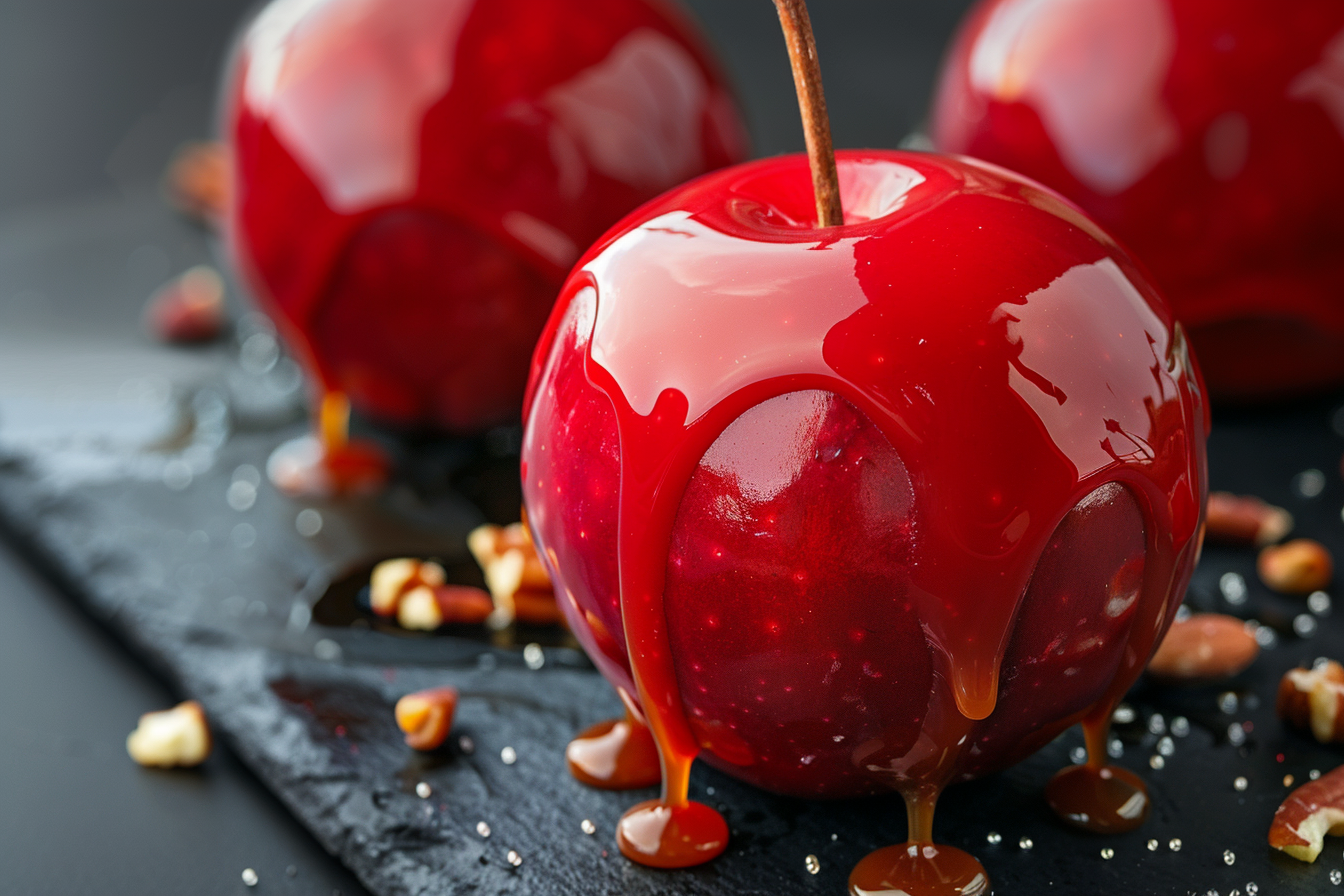 Image gratuite Pommes d&rsquo;amour d&rsquo;Halloween rouges enrobées de caramel 1