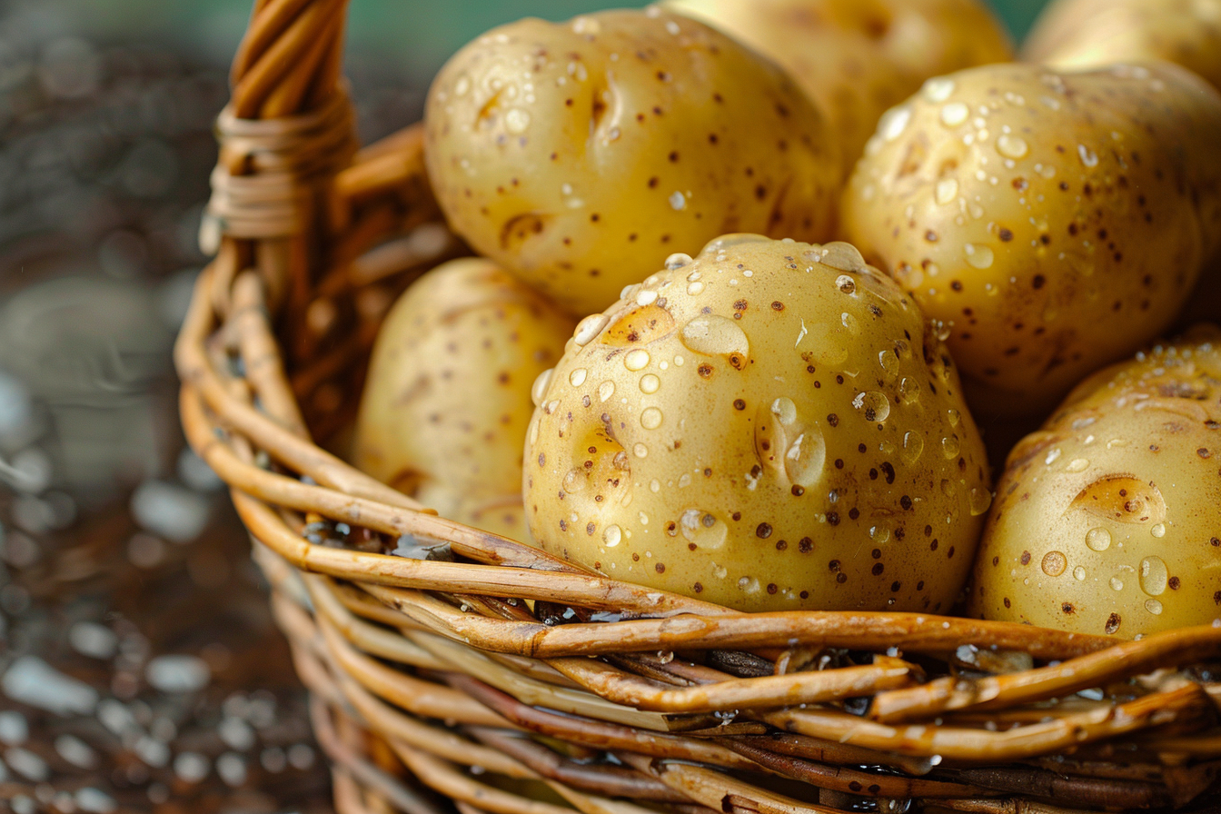Image gratuite Pommes de terre lavées dans panier au marché 1