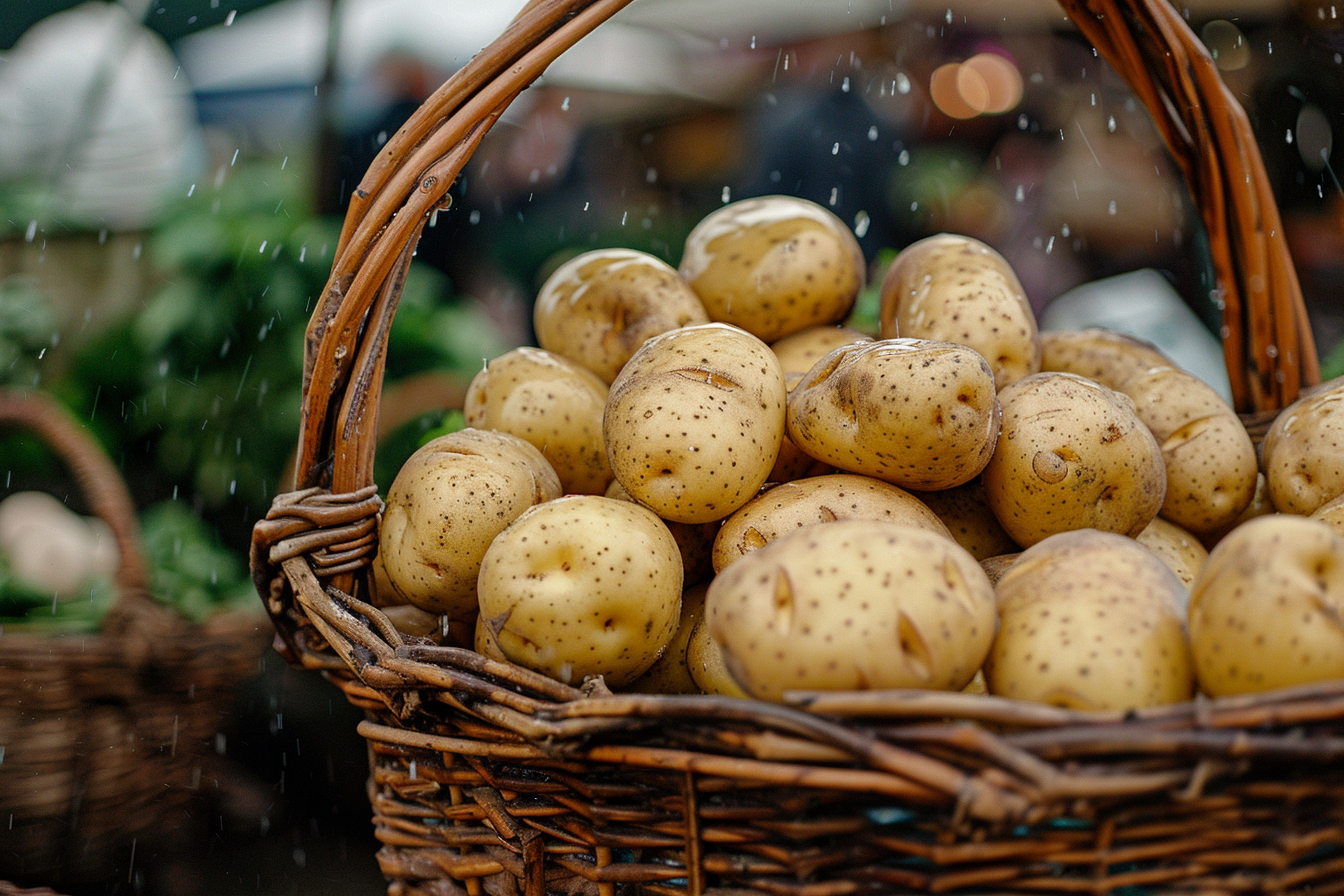 Image gratuite Pommes de terre lavées dans panier au marché 2