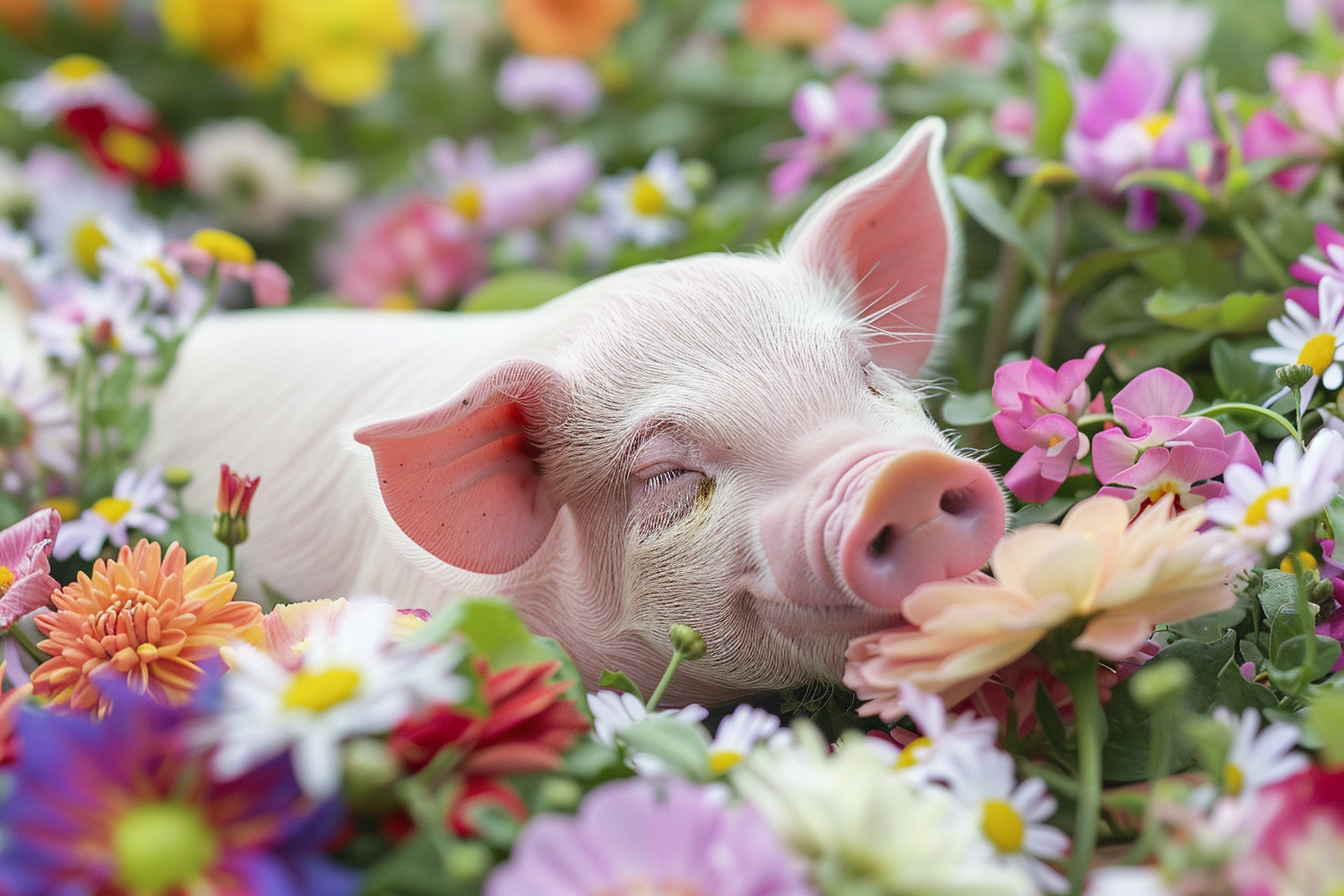 Image gratuite Porcelet dans lit de fleurs 2