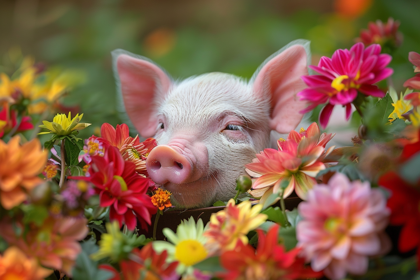 Image gratuite Porcelet dans lit de fleurs 3