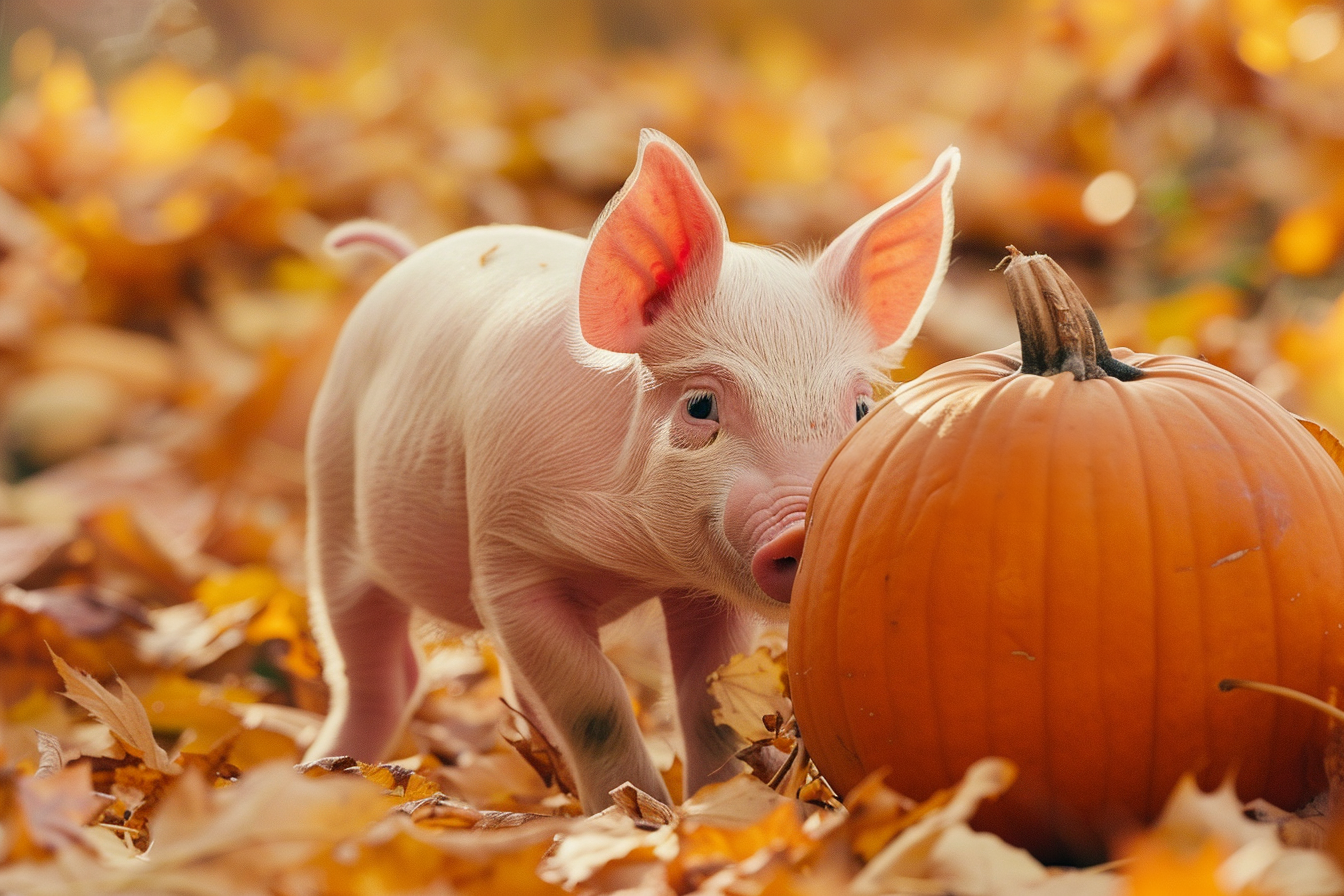 Image gratuite Porcelet explorant champ de citrouilles 1
