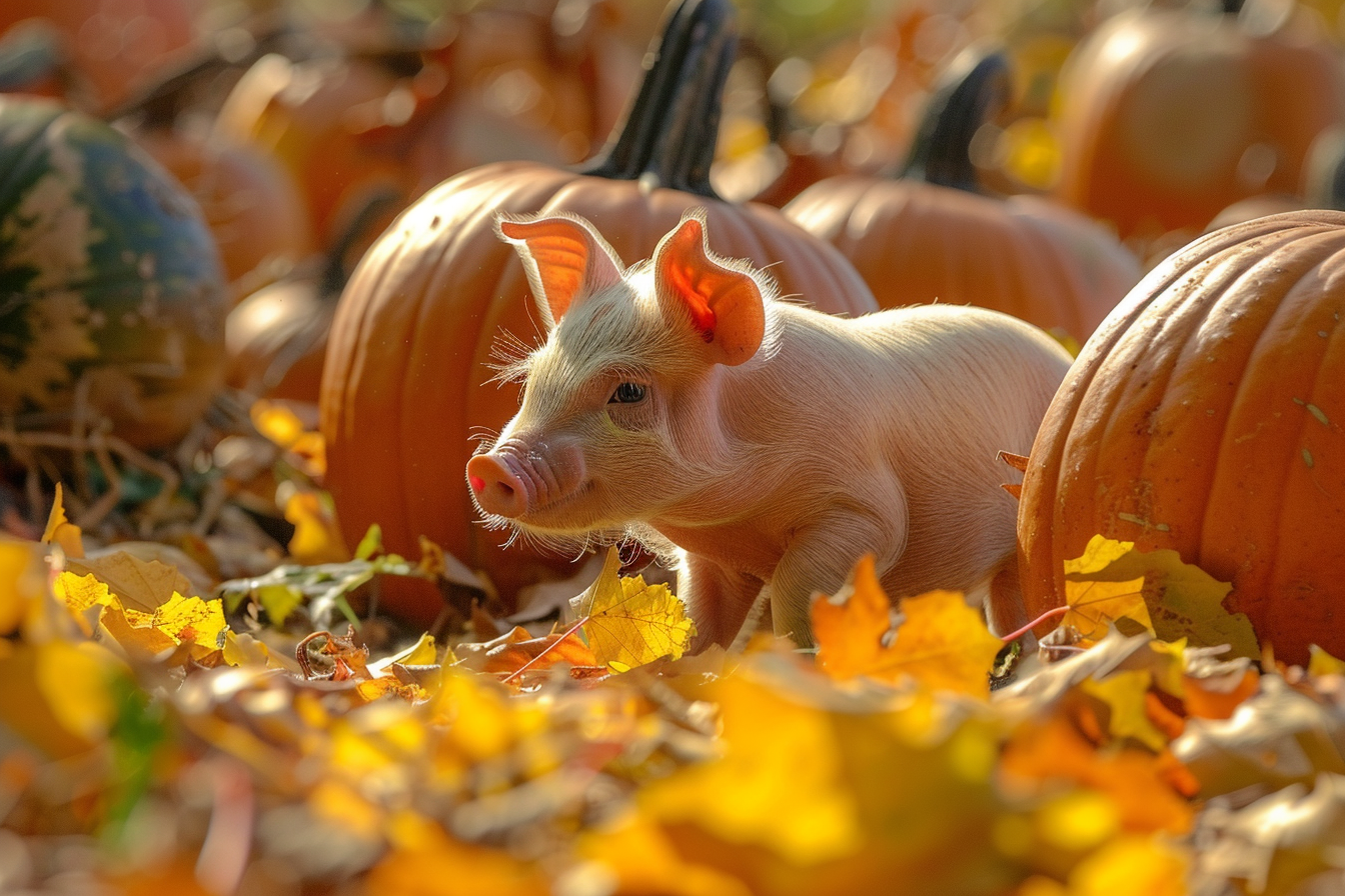Image gratuite Porcelet explorant champ de citrouilles 2