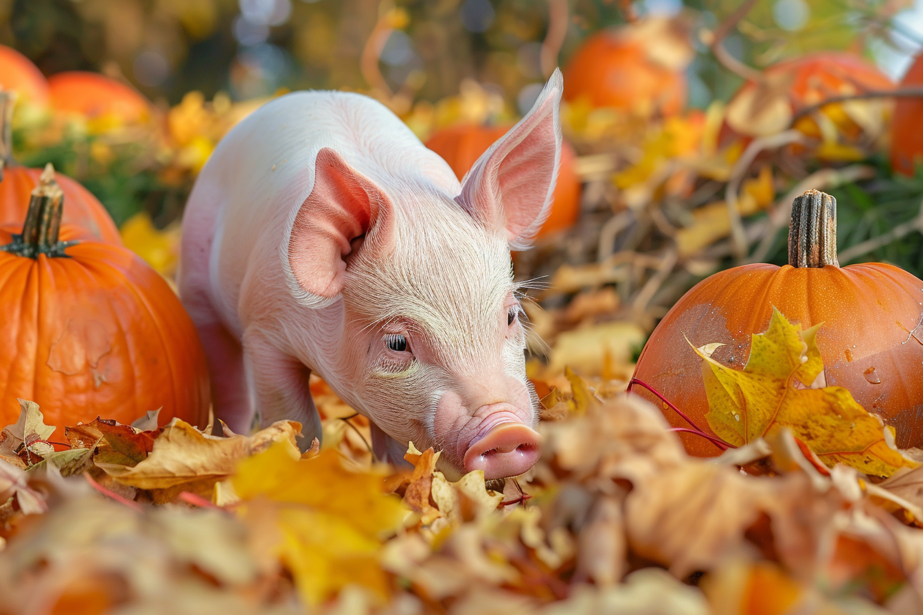 Image gratuite Porcelet explorant champ de citrouilles 3